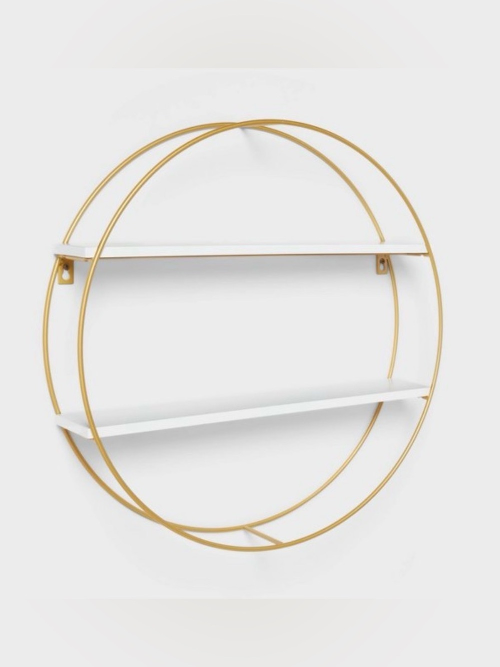 Pillowfort Gold Circular Metal Wall Shelf with White Shelves - NIB